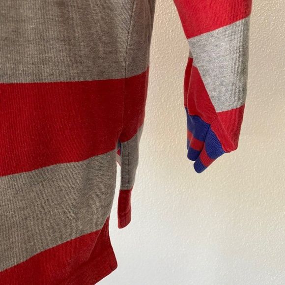 Liz Claiborne Vintage Lizwear Red Gray Cotton Striped Polo Long Sleeve Shirt L - Picture 5 of 12
